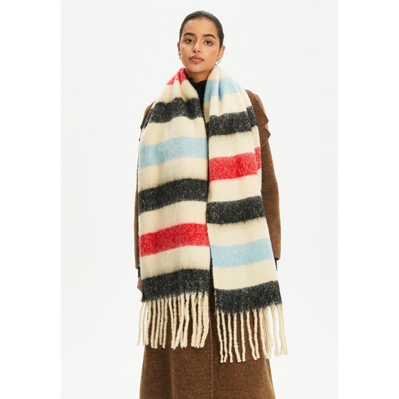 Women's Winter Colored Stripes Scarfs Vintage Casual Scarf Shawl Wraps Poncho Blanket Fringe Soft Thick Scarfs Chunky Long Shawl Scarves for Women