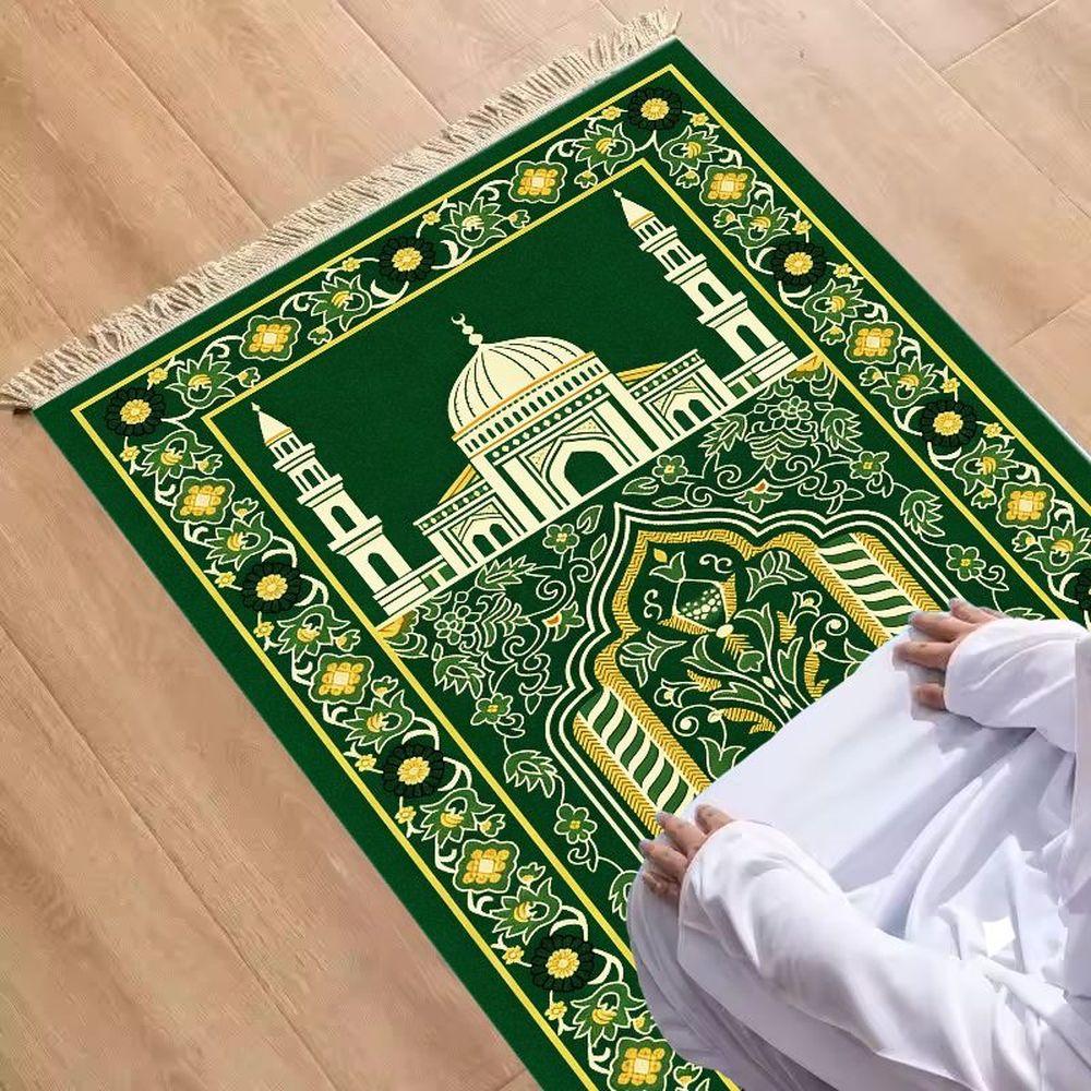Orange Bismillah Islamic Prayer Rug Soft Floral Border Muslim Mat with Tassels