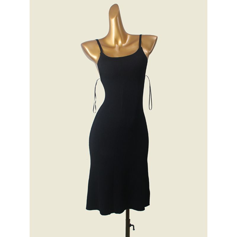 American Fashion Brand Beauty Back Suspender Skirt Fashion Wind Black Texture Square Collar Knitting Dress