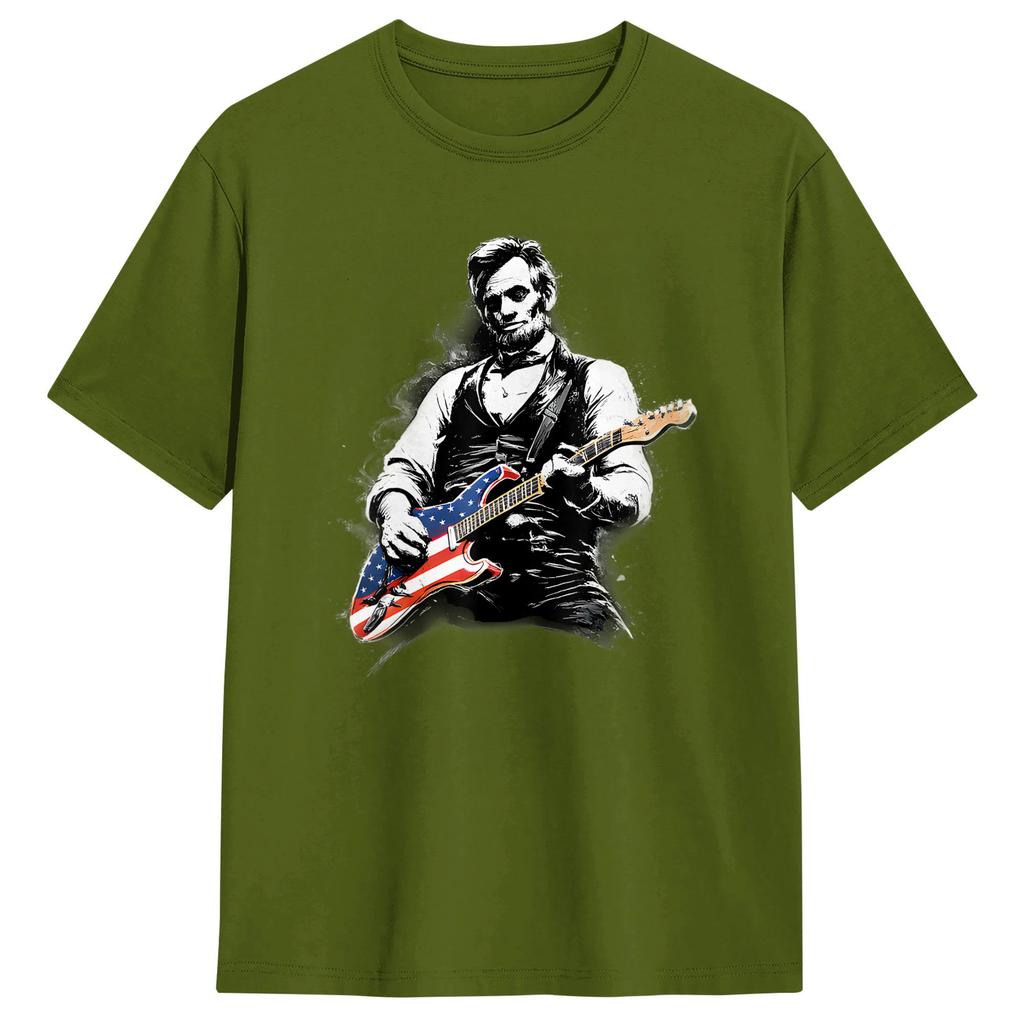 Unisex Abraham Lincoln Abe Lincoln Playing Guitar TShirts   Cotton Tops Summer Classic ShortSleeved TShirt Crew Neck Tshirt