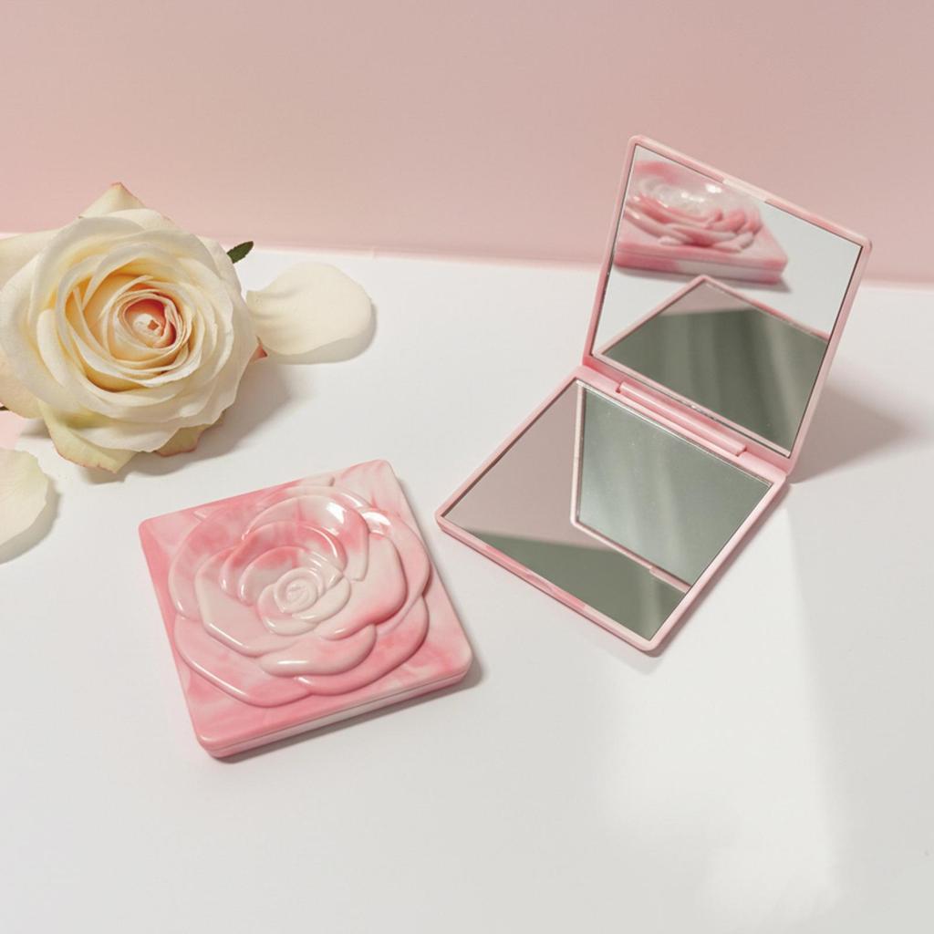 Portable Folding Rose Mirror: Compact HD Double-Sided Makeup Mirror with Flip-Top Design