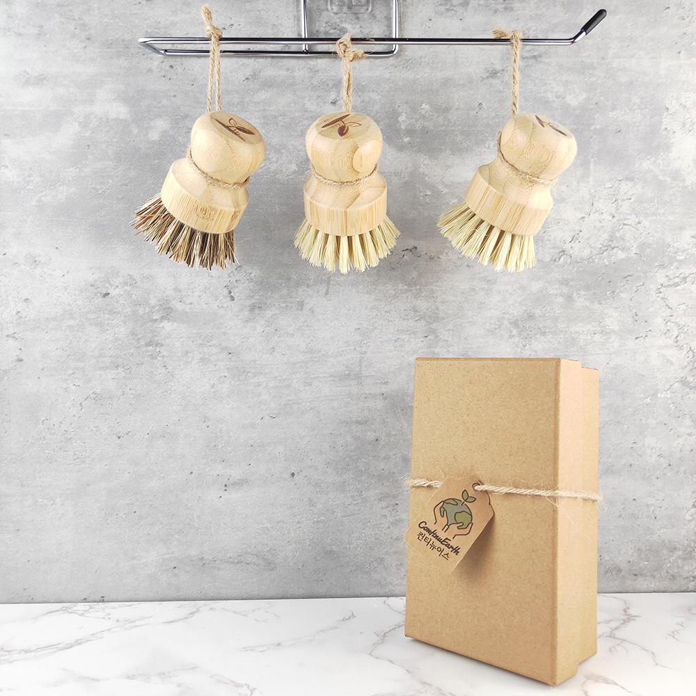 100% Natural Eco-Biodegradable Round Cleaning Brush Sisal and Bamboo Utensils Kitchen Scrubbing Pot Brush