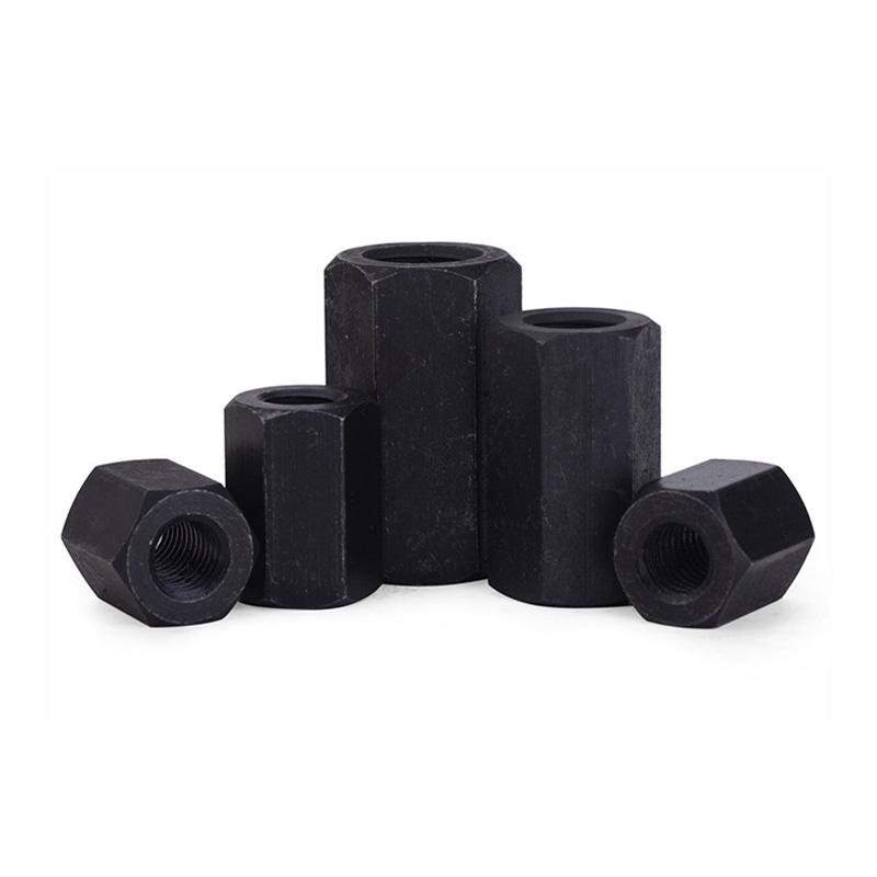 M8 M10 M12 M14 M16 M18~M48 Zwart 45# Staal Zeskant Zeskant Verlengd Lange Verlengde Staaf Buisvormige Koppeling Moer Connector Verbindingshuls