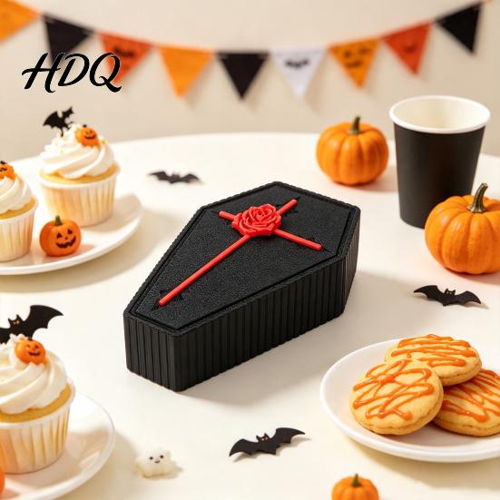 Durable PLA Craft Ornament 3D Printed Gothic Coffin-Shaped Rose Storage Case Figurine, Dark Vintage Halloween Creative Room Accessories Desk