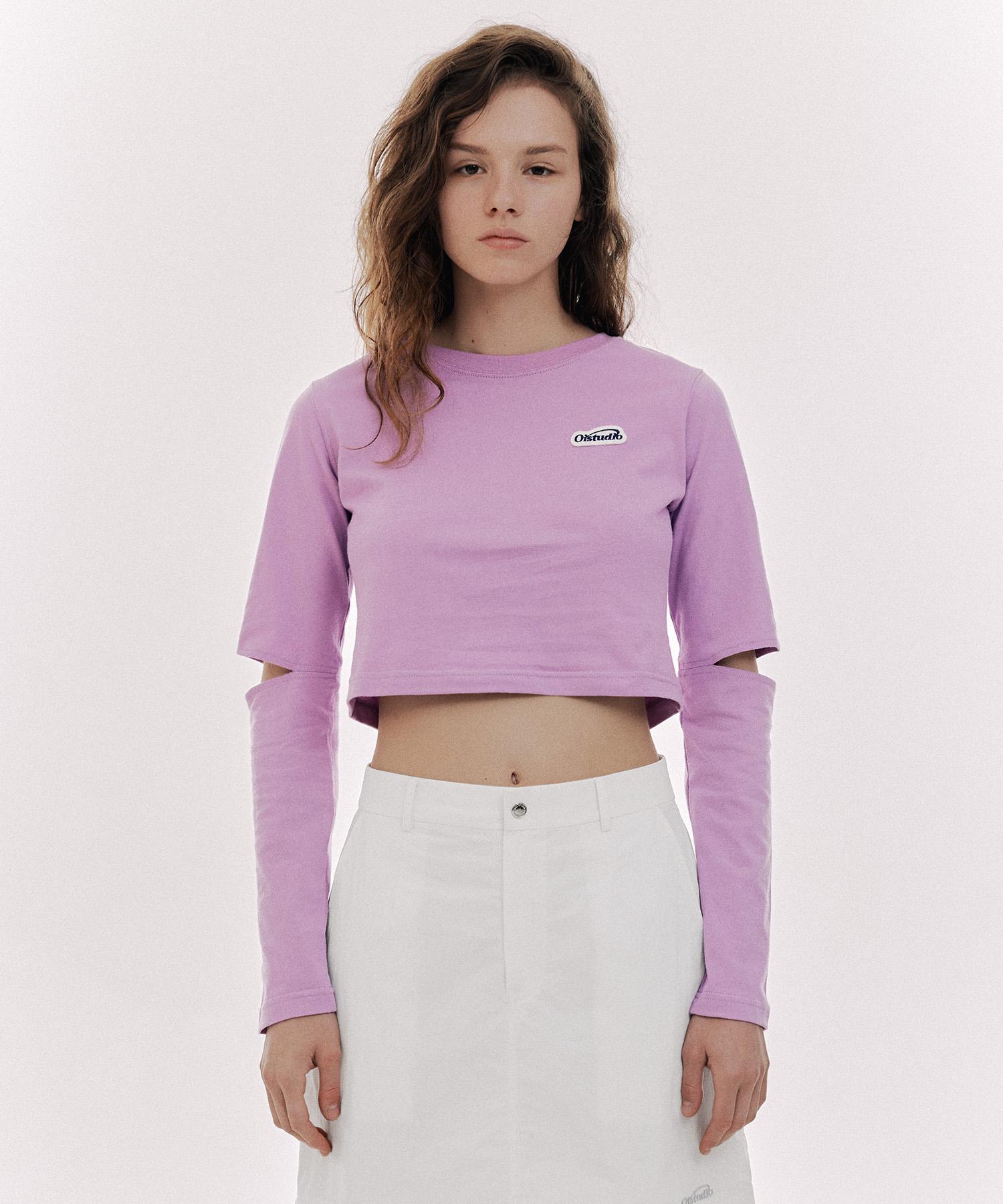 Oioi Collection Elbow Slit Long Sleeve T-Shirt_Light Purple M