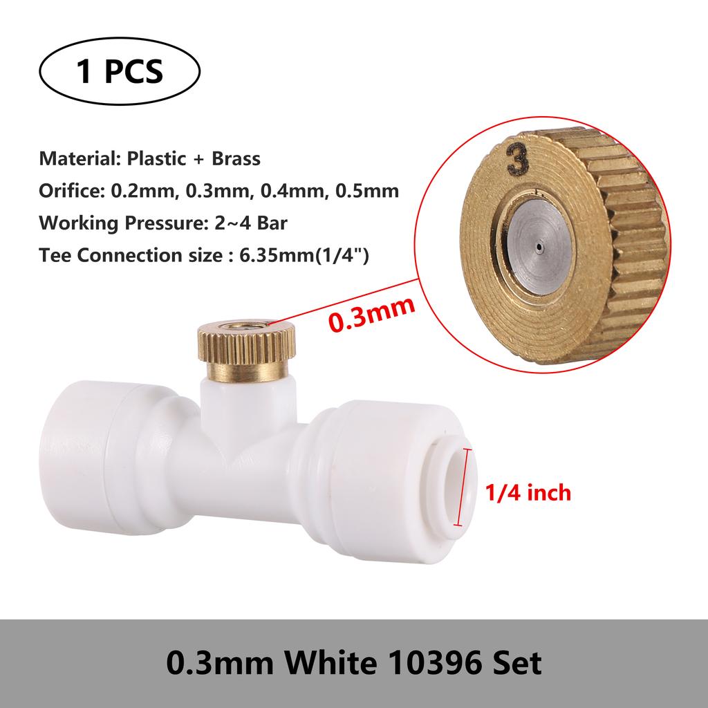 0.2/0.3/0.4/0.5mm Brass Spray Nozzle Atomizing Nozzle Kit for Cooling System 1/4" Tube Low Pressure Garden Yard Atomizing Nozzle