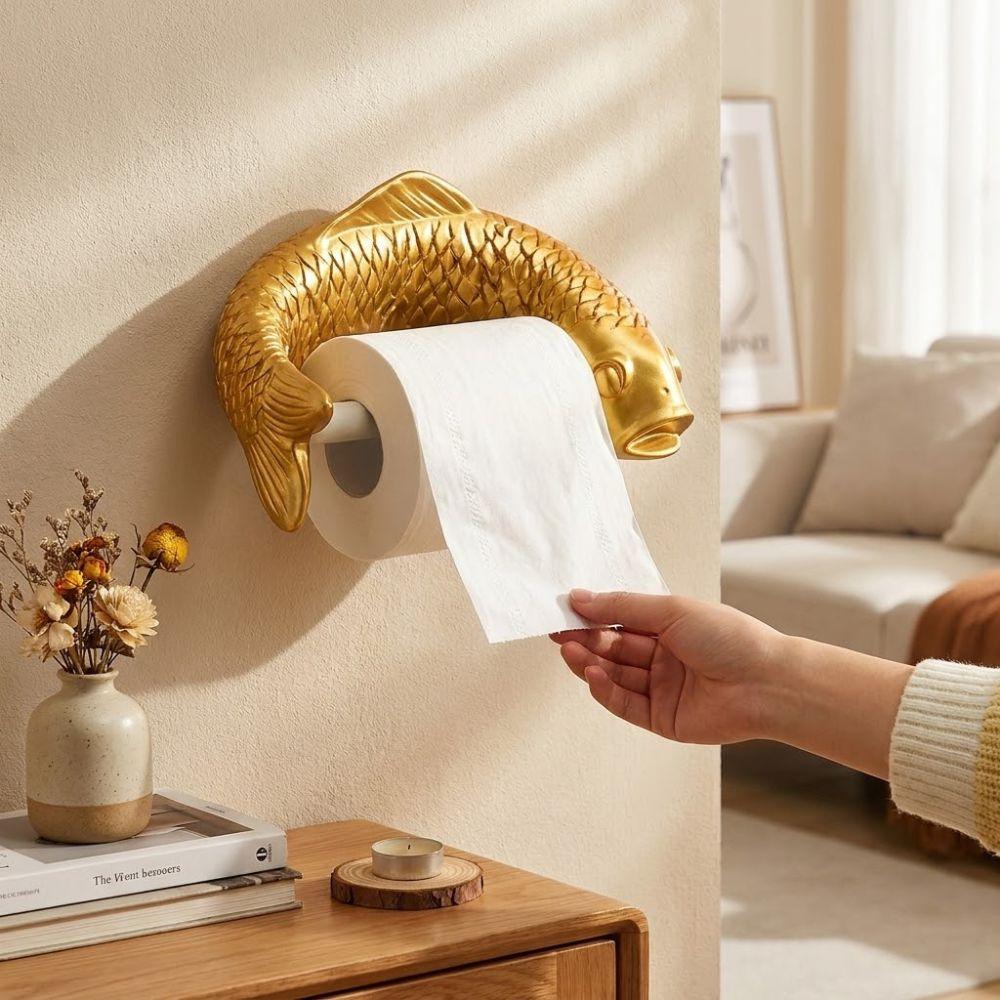 Wall-Mounted Toilet Paper Roll Holder Golden Carp Tissue Paper Shelf Napkin Storage Rack Kitchen