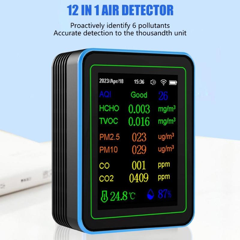 Air Quality Pollution Meter Tester with Time Display WiFi Air Quality Detectors Home HCHO TVOC CO CO2 Testing Meter