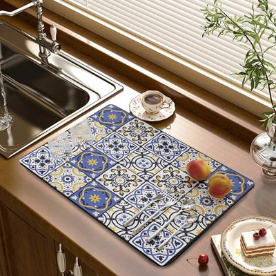 Dish Drying Mat Exquisite Pattern Wear Resistant Non-Slip Super Absorbent Draining Mat Dining Table Placemat