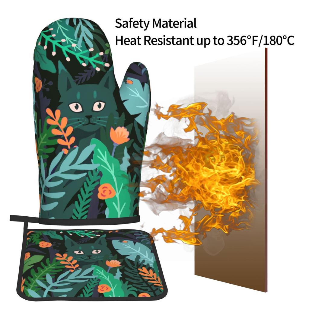 Cat Oven Heat Insulated Gloves Pot Holders Anti-scalding Hot Resistant Kitchen Mitts For Cooking Baking Kitchen Accessories