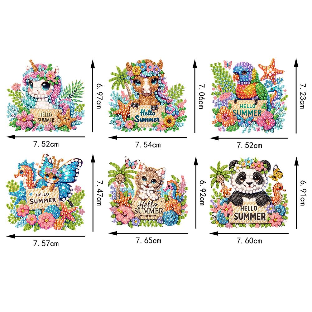 6pcs 2D/flat Acrylic DIY Animals Design DIY Art Fridge Magnet Refrigerator Sticker for Beginners Gifts Home Car Garage Decors