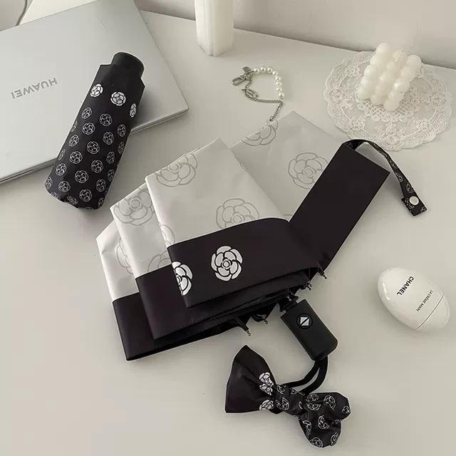 Women's Dual-Use Parasol: Automatic, Sunshade & Rain Umbrella with Black Glue Sunscreen, Foldable, Japanese & Korean Style