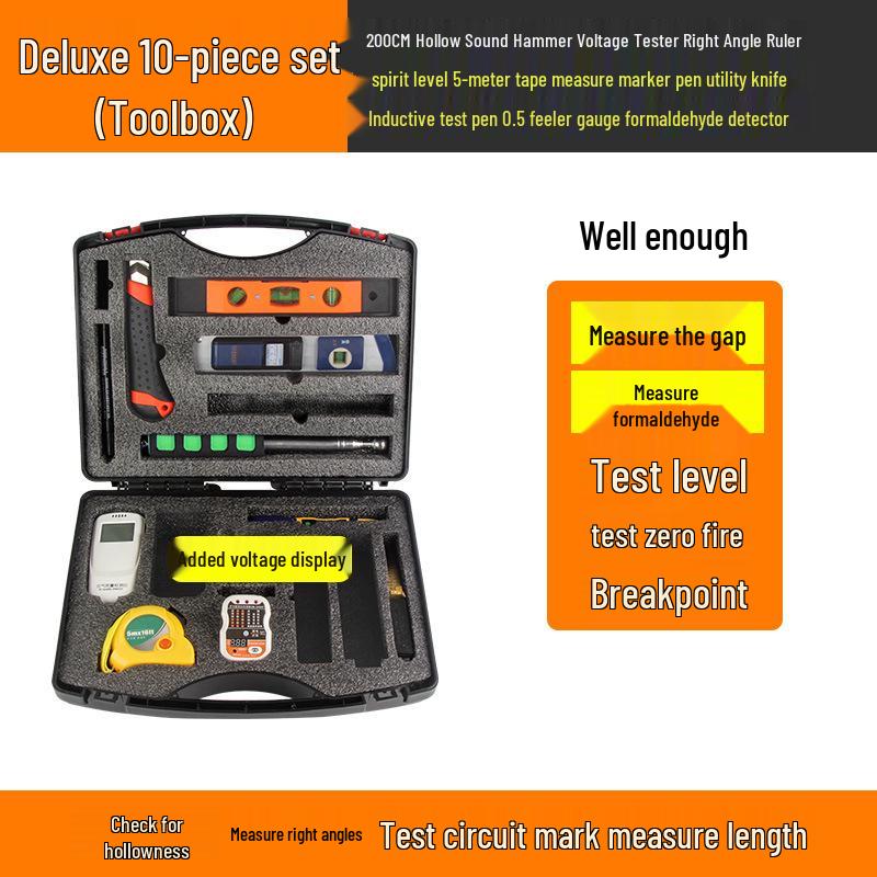 Home Inspection Toolkit: Sounding Hammer, Angle Ruler, Level, Electrical Tester, Phase Detector