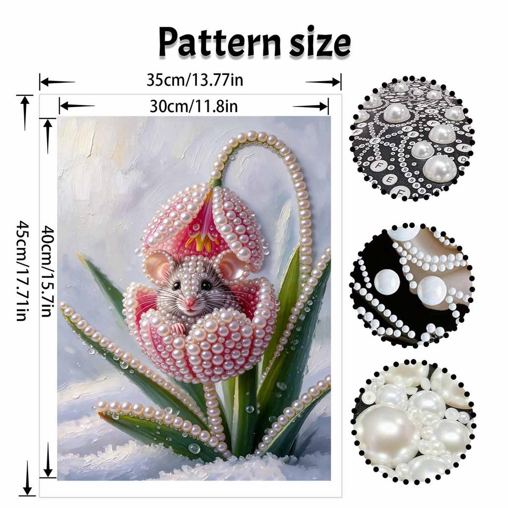 DIY Pearl Painting Canvas Adorable Mouse Design Shiny 3D Bead Art Kit Creative Leisure Craft for Living Room Wall Decor