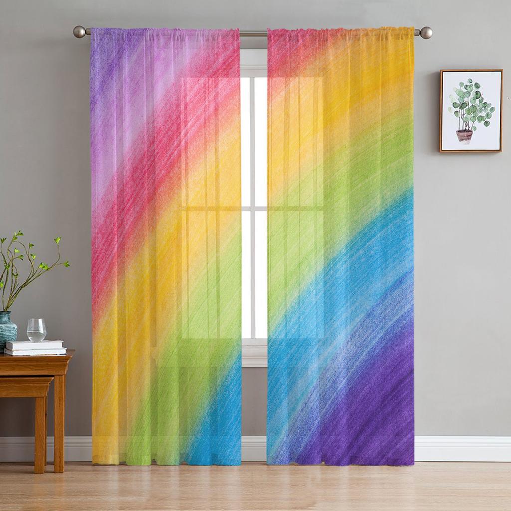 Transparente Vorhänge für Schlafzimmer, Regenbogen-Metall-Glitzer, für Wohnzimmer, Küche, Fenster, Vorhänge, Garten, Terrasse, Balkon, Schlafzimmer