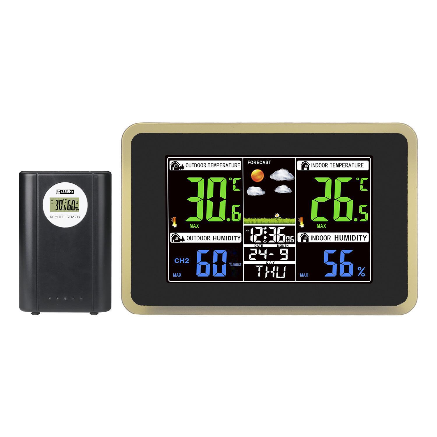 

«Беспроводные часы с прогнозом погоды 433 МГц, цветным дисплеем, контролем температуры и влажности в помещении и на улице, а также двойным будильником»