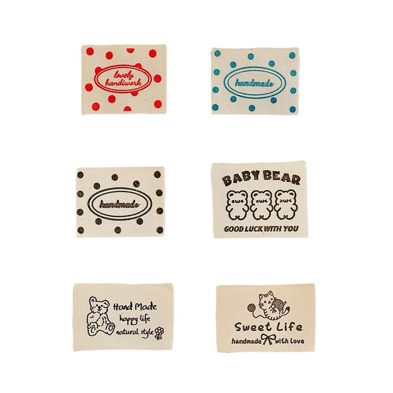 10PCS Cotton Fold-over Label Vintage Style Apparel Label Minimalist Bag Tag Wave Point Bear Cloth Label 3x2.5cm/3.7x3cm