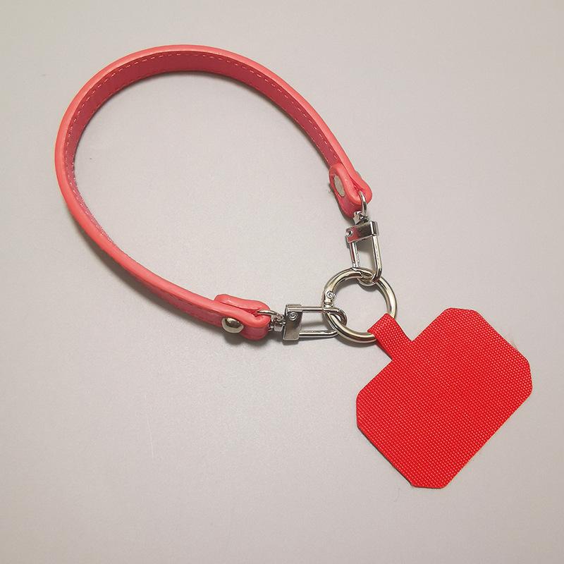 

Mobile phone lanyard fashionable high-end women s leather wrist strap strong and durable portable pendant mobile phone case anti-lost rope red double buckle wide leather lanyard + red clip