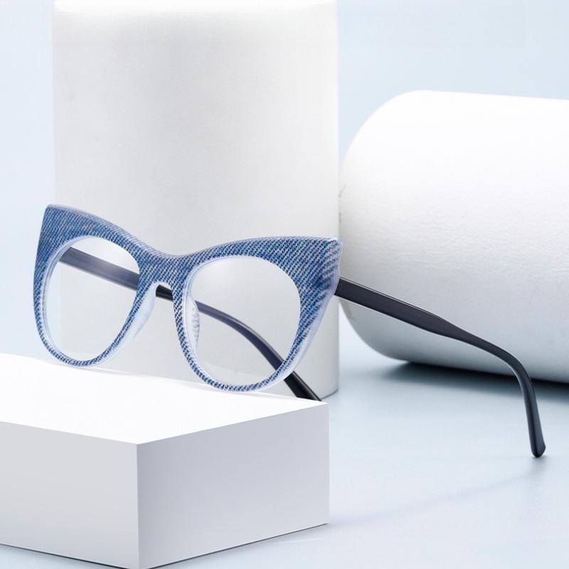 Unisex Fashion High Definition Anti-Blue Light Cat Eye Reading Glasses Trendy Colorblocking Framed Distant Vision Glasses To+4.0