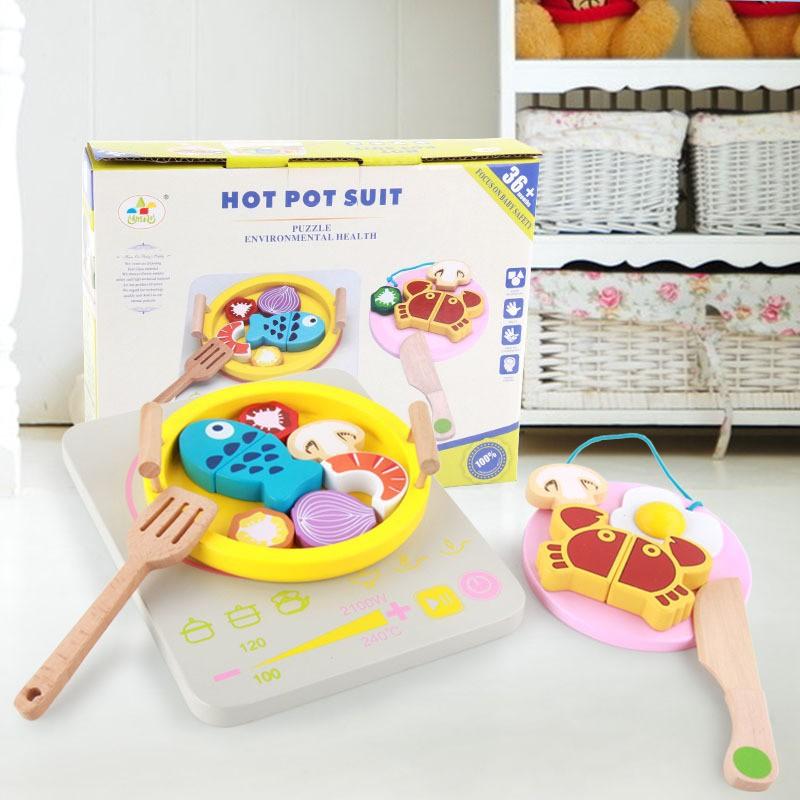 Wooden early education children's hot pot set simulation induction cooker children's play house kitchen boys and girls educational toys