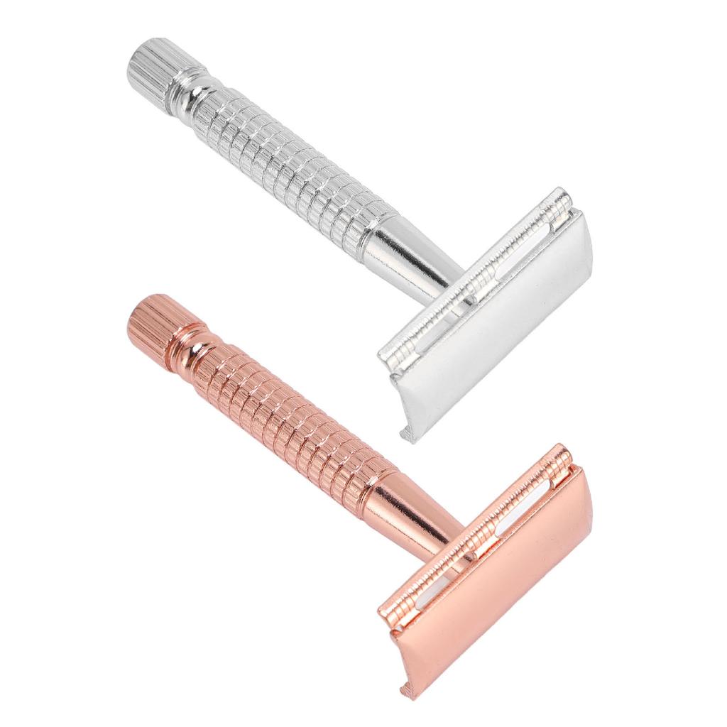 Long Handle Double Sided Shaving Tool Metal Vintage Safety Shave Tool with Refill Cutter Stand Clean