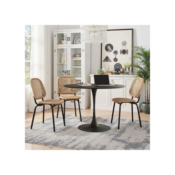 Table À Manger Ronde - MUVOE - 47,24 Pouces - Bois Massif Noir - Assemblage Facile - Capacité 100 Kg