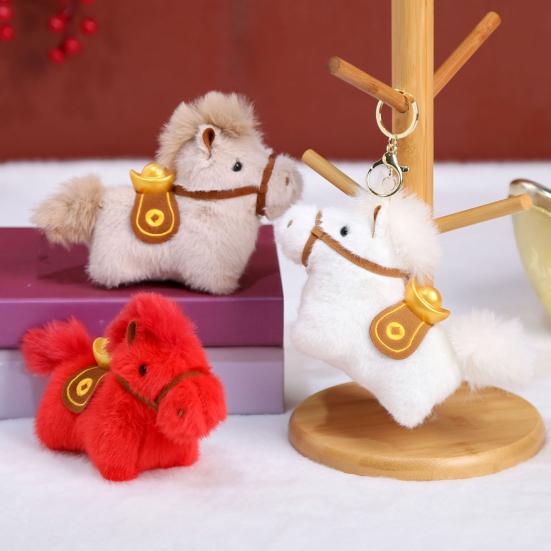 Niedlicher Plüsch-Pony-Schlüsselanhänger Glücks-Pony-Anhänger Tierkreiszeichen Jahr des Pferdes Ornament für Tasche Auto