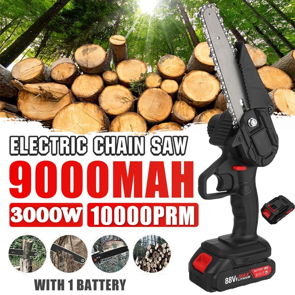 Mini 6 Inches Electric Chainsaw 88V Battery Woodworking Pruning Chainsaw One Hand Garden Logging Saw Power Tool 3000W