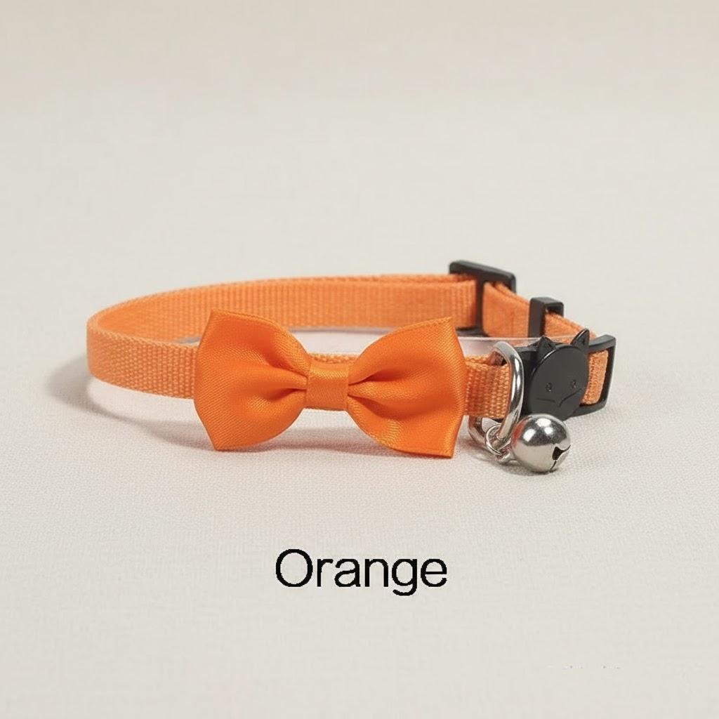 

Nylon Cat Collar with Bow Tie Bell Stylish Pet Supplies Jewelry for Cats Furry Friend Adjustable Durable Safe Pet Accessories оранжевый