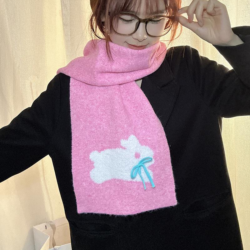 Luochi Knitting Scarf: Cozy Imitation Cashmere Cartoon Wool Neck Warmer for Women, Korean Style