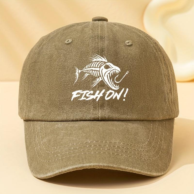 MenS Vintage Washed Baseball Cap with Bold Fish Graphic  FISH ON Print  BreathableAppropriate for Any Season