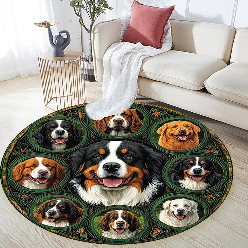 Berner Sennenhund Runder Teppich, Teppich für Wohnzimmer Schlafzimmer Sofa Spielzimmer Dekor, Rutschfeste Fußmatte