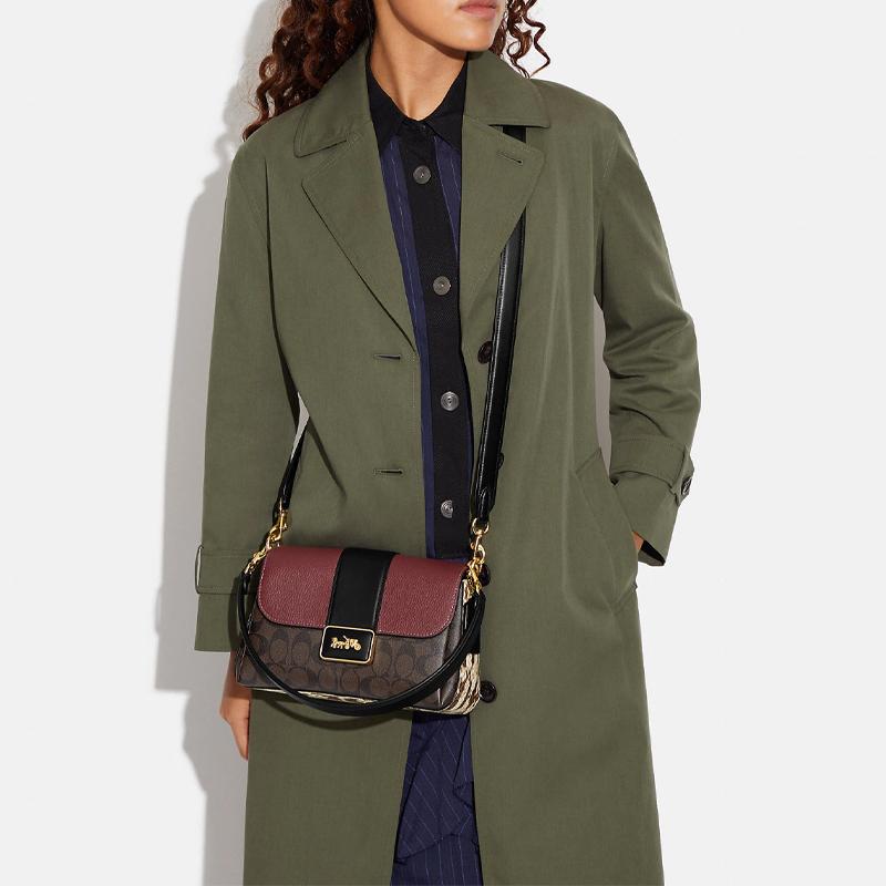New COACH Grace Artificial Leather Bonded Sheepskin Shoulder Bag Portable Crossbody Bag Shoulder Bag Women's Brown & Red CC066-IMOSN