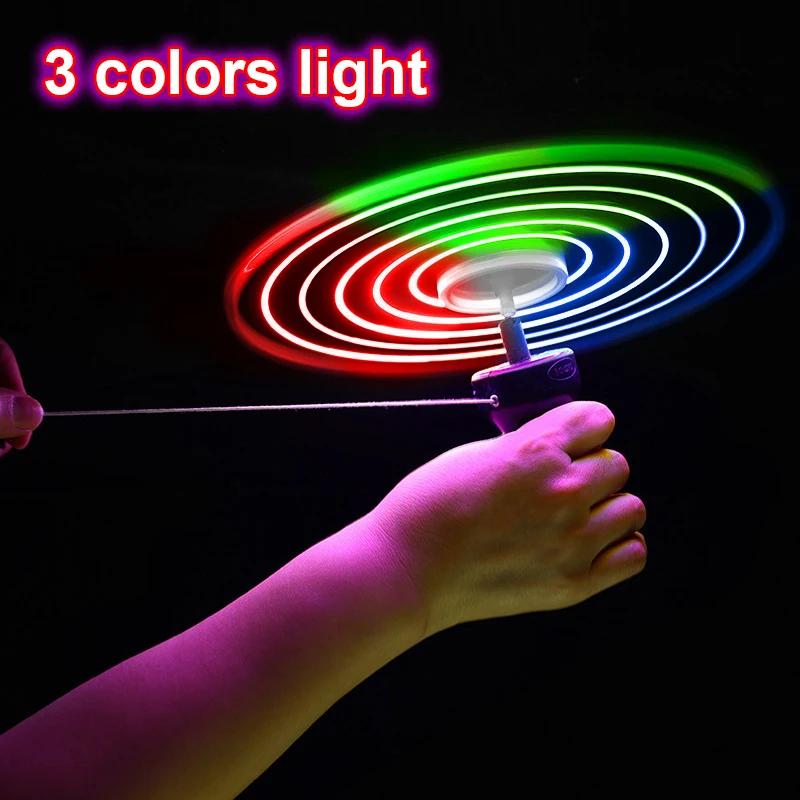 Funny Luminous Flying Disc LED Propeller Toy Lighting Pull String Light Up Flying Toy Spinning Top Outdoor Games Children Gifts