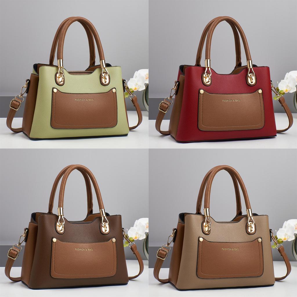Minimalist Pu Tote Bag With Spliced Color Blocks For Daily Casual Use