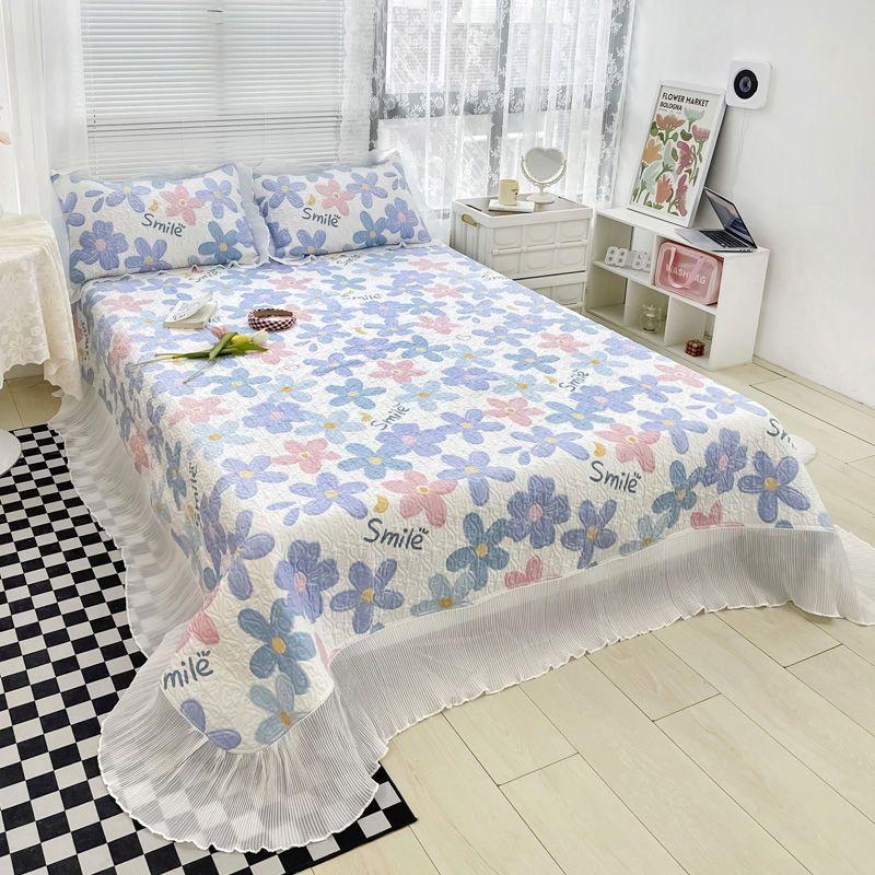 New Pure Cotton Environmental Protection Digital Printing Flower Fairy Women's Lace Large Lace Bed Cover Three-Piece Set Four-Piece Set