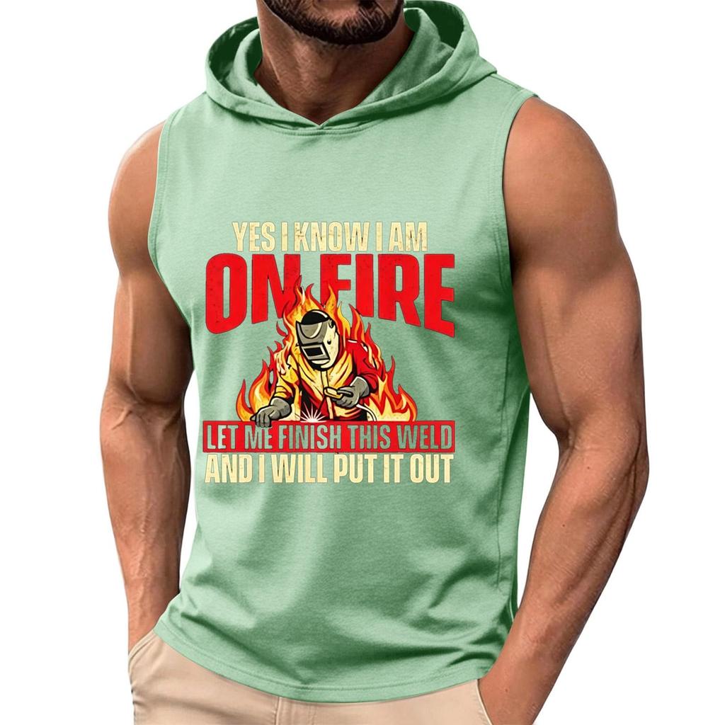 Men's Sleeveless Hoodie Tank Top Labor Day Graphic Print Casual Fit Pullover Lightweight Muscle Shirt for Summer
