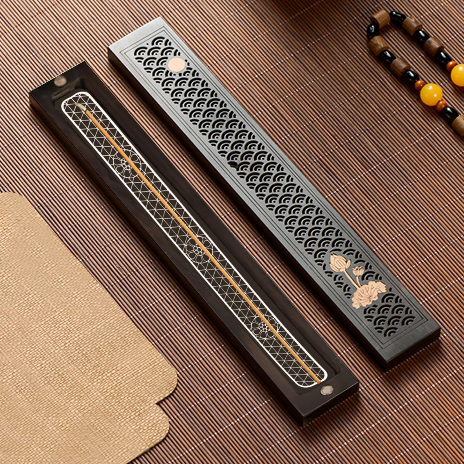 

Kumomi Incense Burner, Horizontal, Made of Ebony Wood, Prevents Ash from Splashing, Safe for Incense Sticks, Stylish, Portable, Antique Design with