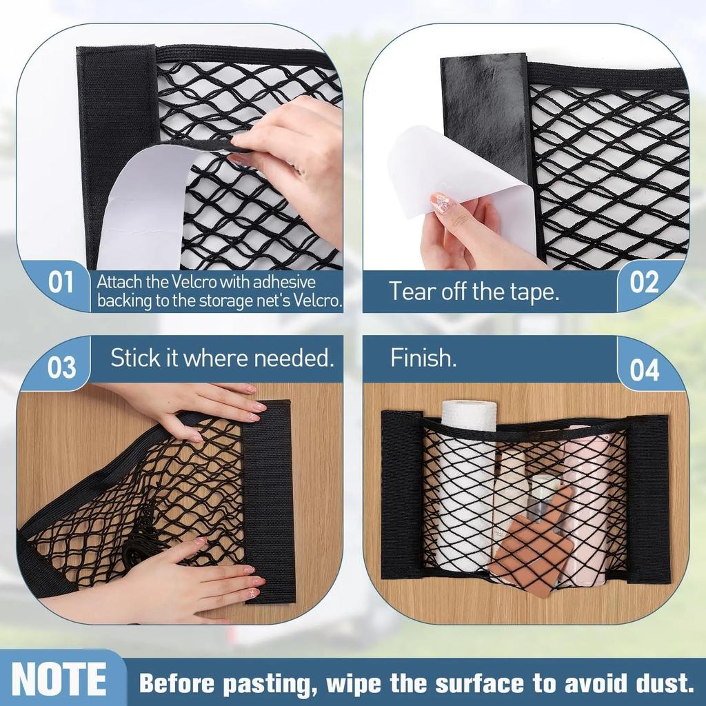 2pcs Car Trunk Net Car Double Storage Network Bag Auto Seat Back Fixed Mesh Pocket Universal Car Elastic Velcro Straps Net Organ
