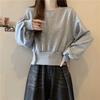 Real Shot Short Waist Long-sleeved Sweater Women's Season Thin Loose No Hat Button Top Jacket Velvet