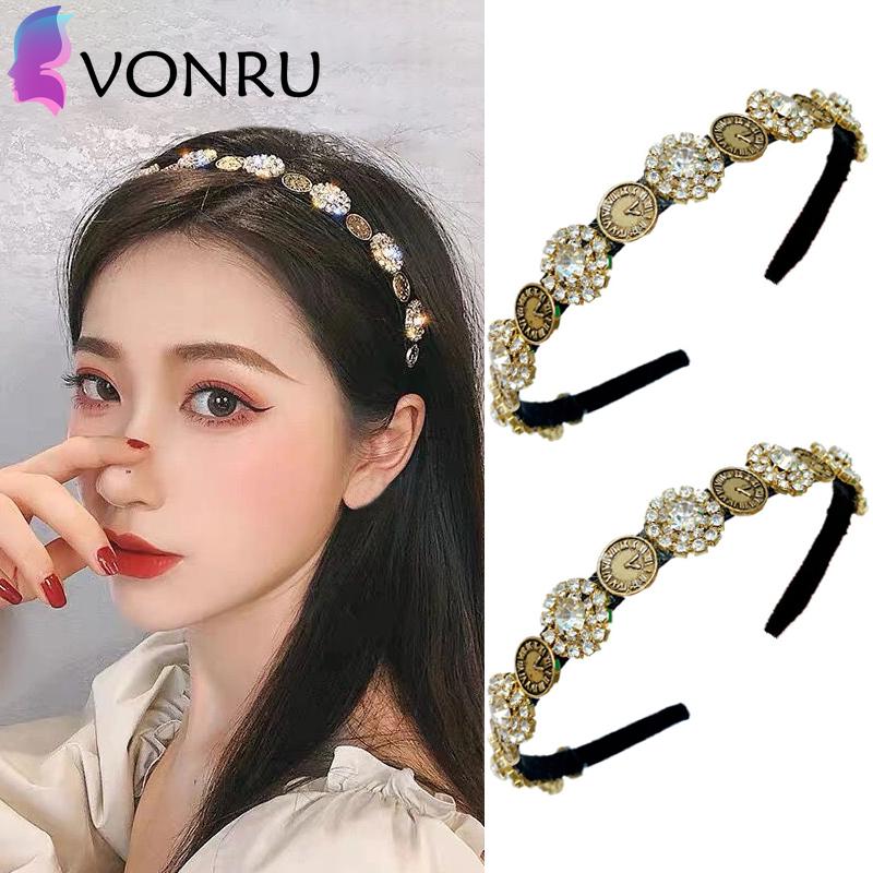

Винтаж Роскошный горный хрусталь Цветок Оголовье для женщин Девушки Барокко Стиль Жемчужная монета Римские цифры Голова Корона Волосы Аксессуары Для вечеринок Подарки