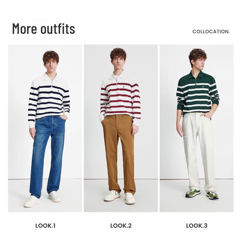 Navigare Men's 2025 Fall Loose Striped Polo Sweatshirt