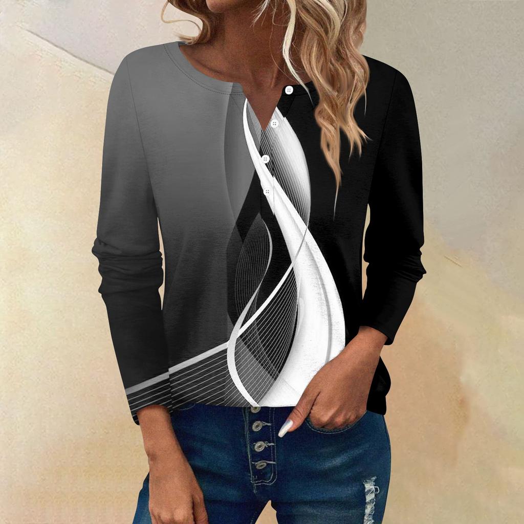 Women's Long Sleeve Button Down T Shirts V Neck Casual Tunic Tops Women Casual Tops