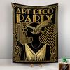Art Deco style with geometric patterns, gold accents, and vintage elegance. Patterned tapestry for bedroom and living room home decor