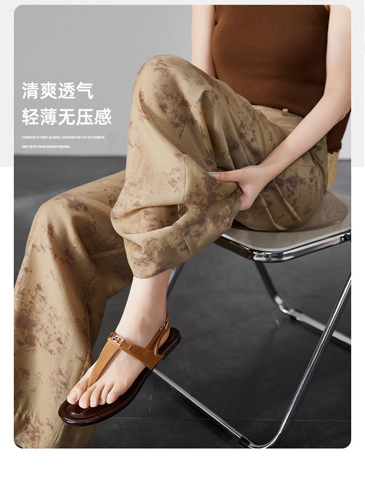 Fashionable printed casual wide leg pants for women in 2026 summer, thin, casual, loose and versatile, slimming and floor hugging pants