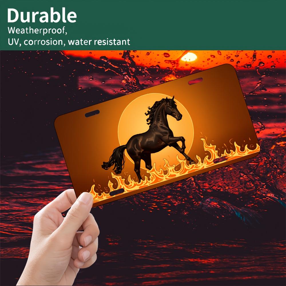 

pc Retro Aluminum Wall Art Black Horse and Flame Sunset Design Waterproof UVResistant Metal Sign for ESports Rooms Progra 15x30cm(5.9x7.8inch)