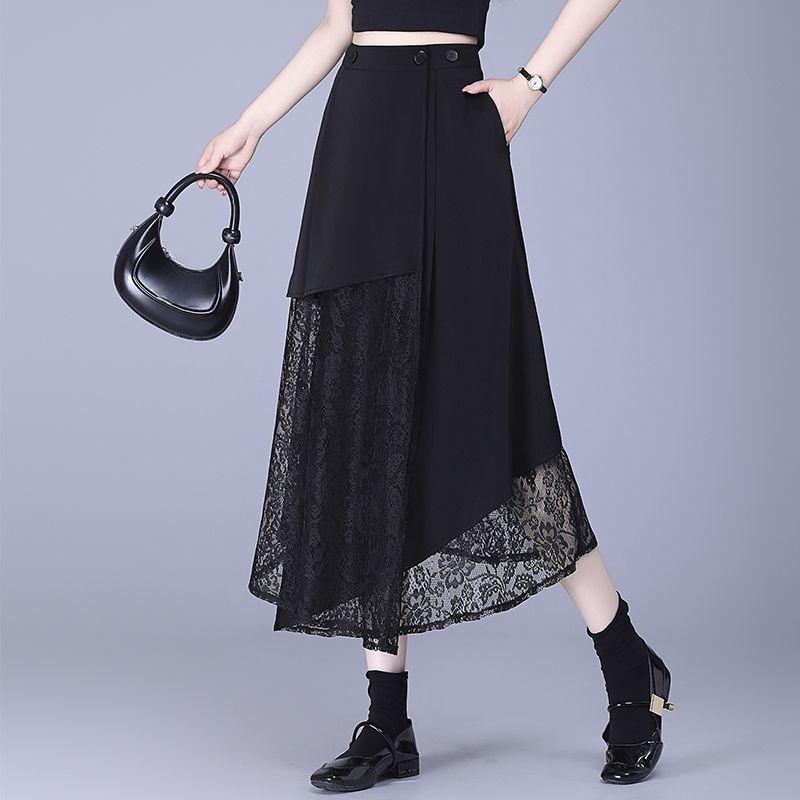 Irregular Black Lace Skirt Summer Hollow Out Design Fashion Women Skirts