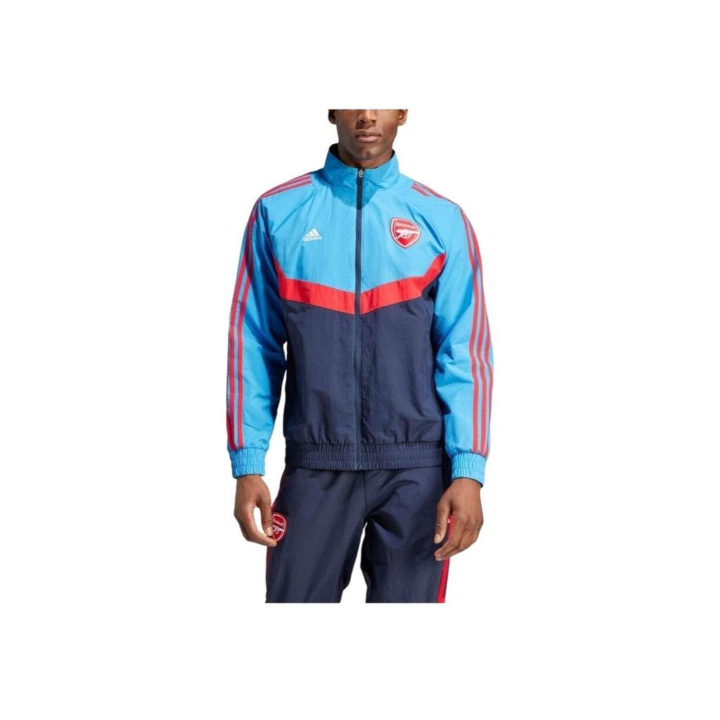 Adidas Logo Print Zip-Up Stand Collar Striped Color Block Raglan Long Sleeve Sports Jacket Men Jacket Blue IU2073