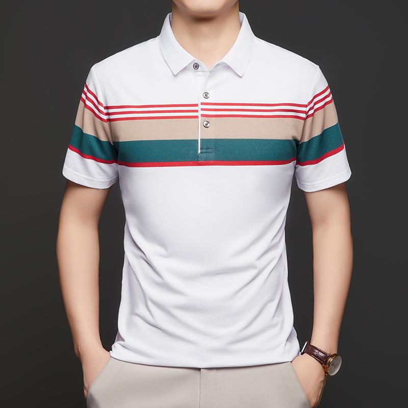 Maglietta Polo da Uomo con Collo a Revers T-shirt Estiva a Righe Color Contrastanti Delicata sulla Pelle Manica Corta Top da Uomo per Affari