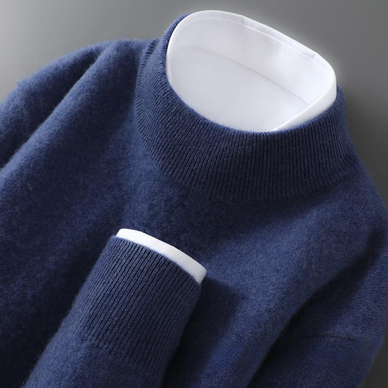 Men's 100% Pure Wool Half-High Neck Knit Pullover Sweater